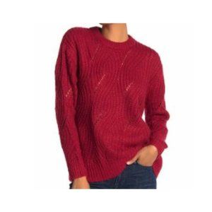 RXB Women's Sweater  Red Cable Knit Pullover  Long Sleeves Crew Neck